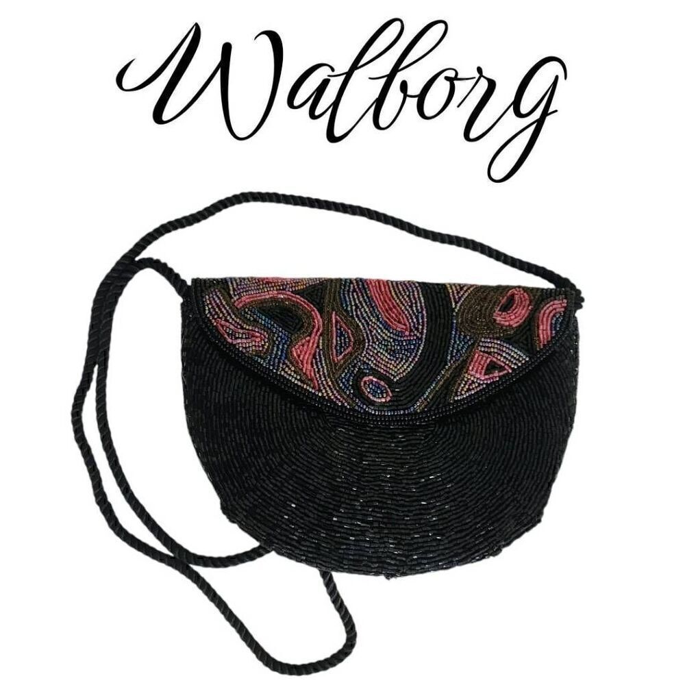 Walborg Black & Colorful All Over Beaded Mini Small Special Occasion Bag